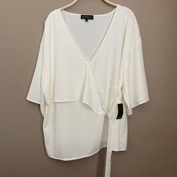 5. ELOQUII Faux Wrap Top With Buckle Cream Size 24 - Picture 4 of 7